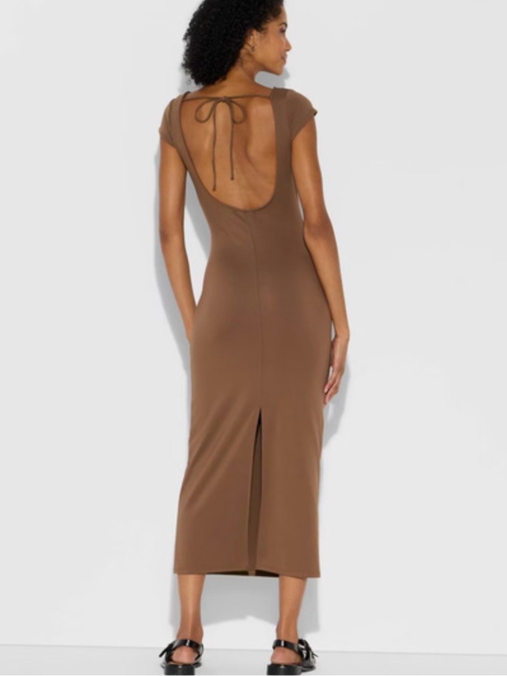 Backless Cap Sleeve Midi Bodycon Brown Dress Women | Wild Fable Size S NWT